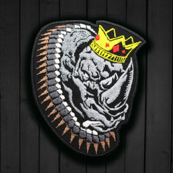 Parche de manga con velcro / termoadhesivo bordado de Rhino the King